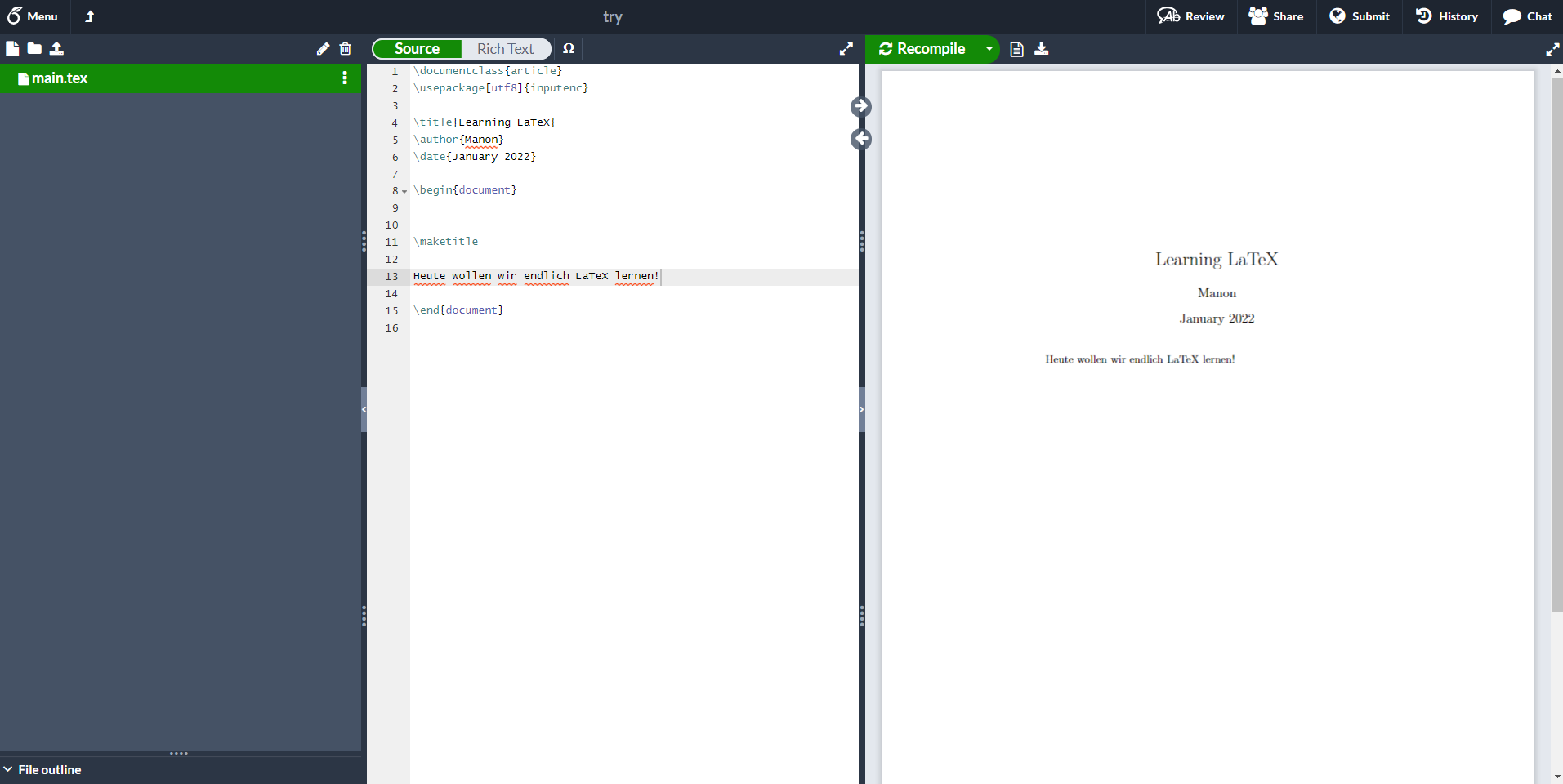 Screenshot vom Overleaf in Latex